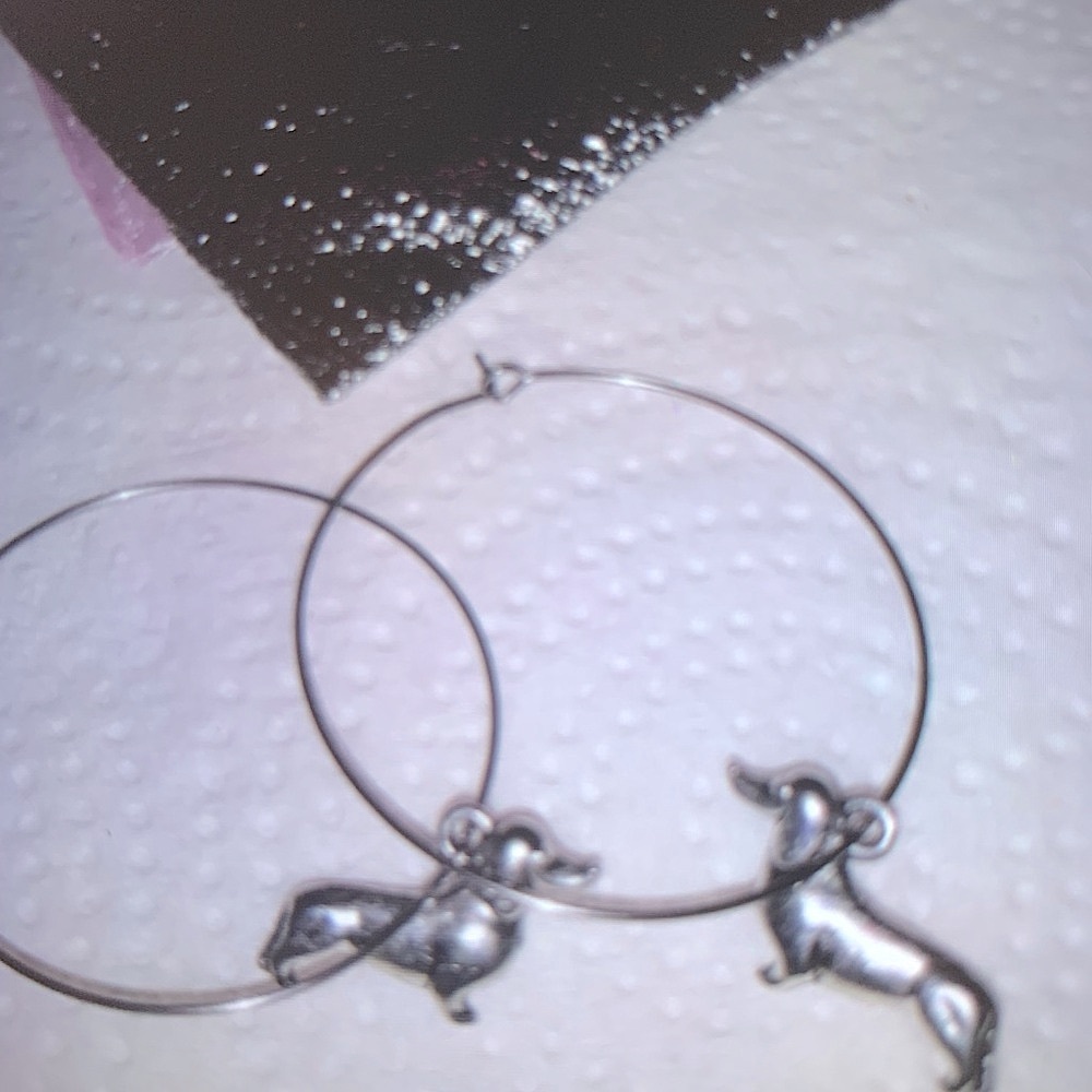 Minimalist Silver Medium Dog Hoop Earrings Silver Doxy Dog NEW Han…